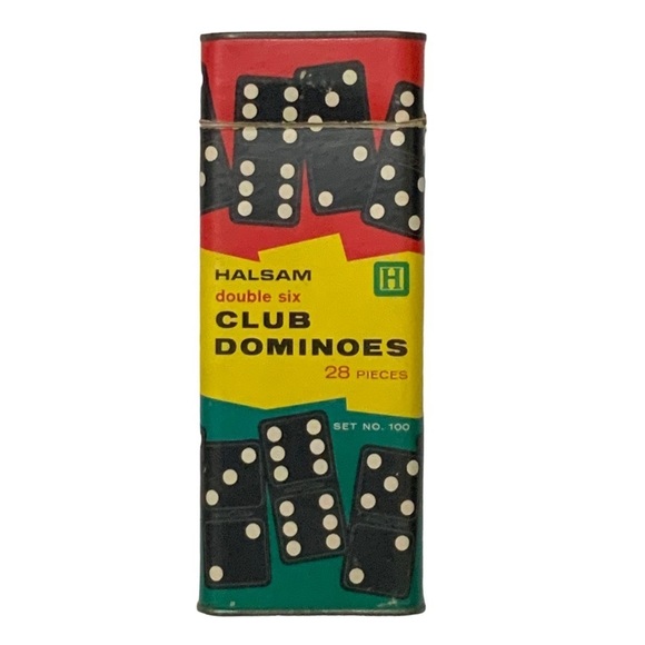 Vintage Haslam 1960’s Wood Dominos 28 Pc Original Cardboard Metal Box Set No 100 - Picture 1 of 16